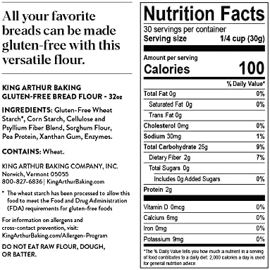 King Arthur Gluten-Free Bread Flour, 1:1 Replacement for Yeasted Recipes, 2 lb (Pack of 1) - Premium GF Flour for Artisan Boules, Bagels, Cinnamon Rolls & Burger Buns - Sorghum & Xanthan Gum