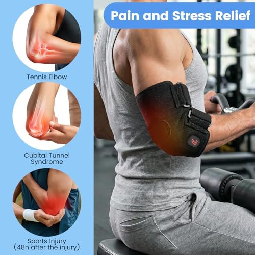 Elbow Heating Pad, Heating Pad for Elbow Pain Relief, Cordless Heated Elbow Brace for Tendonitis, 3000mAh Rechargeable Arm Wrap with 3 Heat Modes & 30 Mins Auto-Off, Black