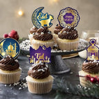 48Pcs Edible Eid Mubarak Cupcake Toppers Wafer Paper Moon Star Ramadan Kareem Cupcake Toppers for Eid Islamic Muslim Party Cake Decorations Supplies