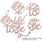 1 PCS Bride to Be Cake Topper with Glitter Ring Bridal Shower Cake Pick Decorations for Wedding Engagement Theme Bachelorette Party Supplies Rose Gold