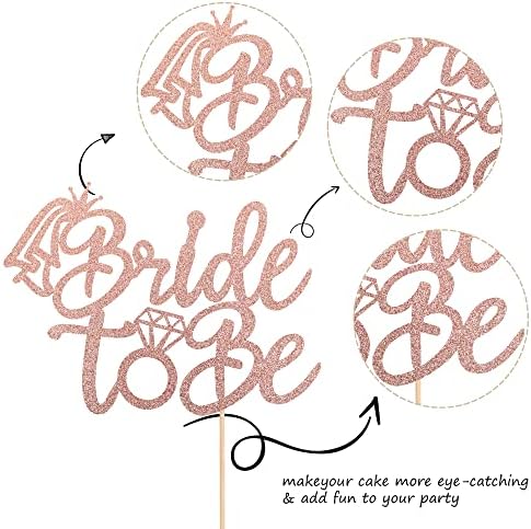 1 PCS Bride to Be Cake Topper with Glitter Ring Bridal Shower Cake Pick Decorations for Wedding Engagement Theme Bachelorette Party Supplies Rose Gold