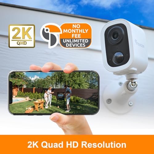 Toucan Wireless Security Camera S4 – 2K Quad HD Battery Powered Outdoor Camera, Motion Detection Alerts, Two-Way Audio, Night Vision, Weather Resistant, Smart Home Monitoring, No Subscription Required
