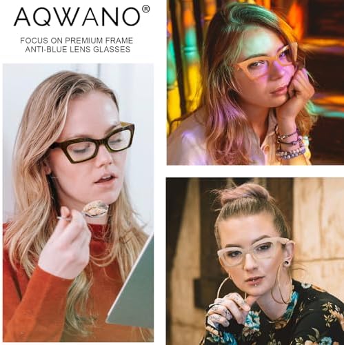 AQWANO Stylish Blue Light Reading Glasses for Women, Fashion Square Cat Eye Design Computer Readers Eyeglasses