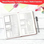 3pcs Metal Planner Stencil Set-Journal Stencil Templates with Ruler for Bullet Journaling, Habit Tracking, Weekly & Monthly Spreads, A5 Notebook Accessories, Rustproof Stainless Steel Design（1 Pen