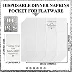 Fuutreo 100 Pcs Wedding Linen Feel Napkins Pocket Disposable Flatware Airlaid Paper Absorbent Dinner Napkins for Wedding Shower Engagement Party Decorations(Silver)