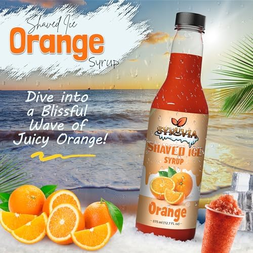 Syruvia Snow Cone Syrup 12.7oz - Orange Syrup For Shaved Ice, Snow Cones, Slushies, Italian Soda, Popsicles. Kosher, Dairy Free