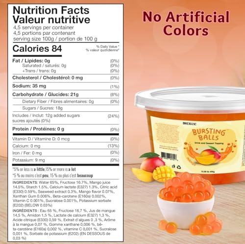 Mango Boba Pearls, Popping Boba Bursting Bubble Tapioca Pearls For Bubble Tea, No Artificial Colors (1 LB Pack of 1)