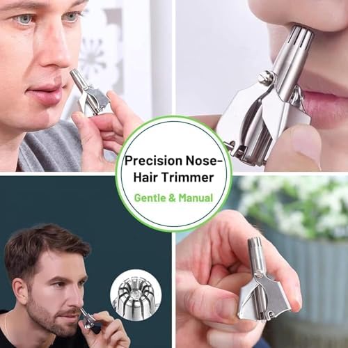 Precision Manual Nose Hair Trimmer: Stainless Steel, Nose and Ear Hair Trimmer, Nose Clippers, 360° Rotating Hair Trimmer, Includes Cleaning Brush (1 Pack)