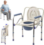 Japard Folding Bedside Commode Toilet for Seniors Adults Portable, Standard Seat, Sturdy Steel Frame, 5.3 QT. Bucket, 330 lbs Weight Capacity, Tool-Free Assembly