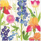 Caspari Summer Garden Paper Luncheon Napkins in White, Two Packs of 20