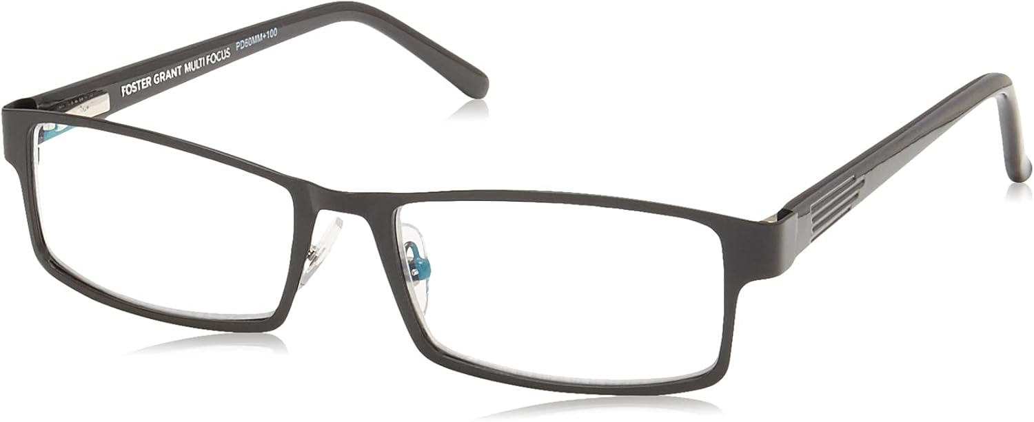 Foster Grant Men's Sawyer Multifocus Rectangular Reading Glasses, Black/Transparent, 54 mm + 1