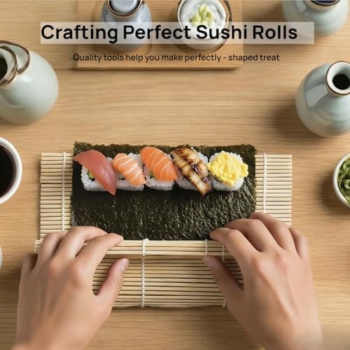 2 Pack Bamboo Sushi Rolling Mat, Sushi Roller Mat for Making Perfect Sushi Roll & Kimbap - Reusable & Beginner Friendly Kitchen Essential (9.5"x9")