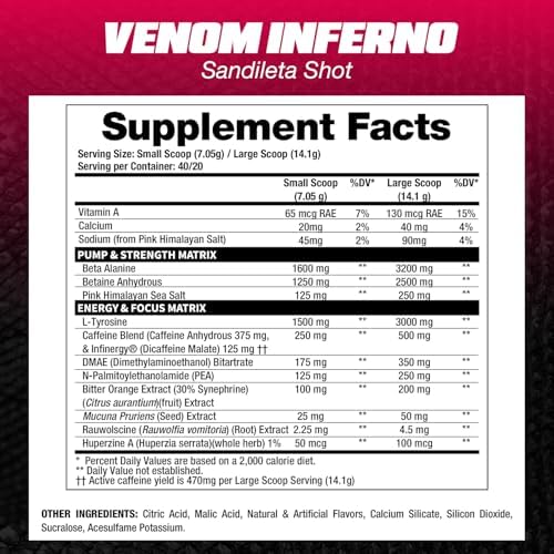 DRAGON PHARMA Venom Inferno, Extreme High-Stim Pre-Workout, Explosive Energy and Unparalleled Focus (40 Servings, Sandileta Shot)
