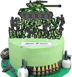 Camo Cake Topper Tank Birthday Cake Decoration Camouflage Happy Birthday Cake Decor for Army Soldier Military Theme Baby Shower Supplies