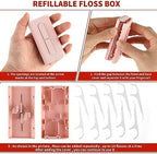 WLLHYF Portable Dental Floss Case Automatic Dental Floss Pick Organizer Case Travel Flosser Dispenser Storage Case Refillable Holder Boxes with 10 Floss Picks for Teeth Cleaning (Pink)