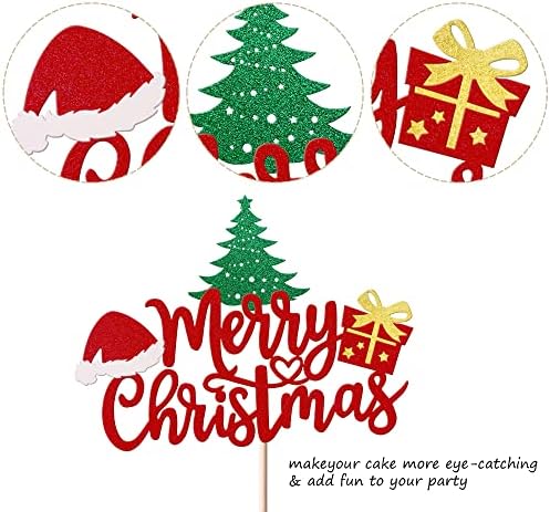 1 Pack Merry Christmas Cake Toppers - Santa Hat Cake Picks & Decorations for Christmas & New Year Parties