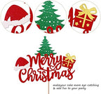 1 Pack Merry Christmas Cake Toppers - Santa Hat Cake Picks & Decorations for Christmas & New Year Parties