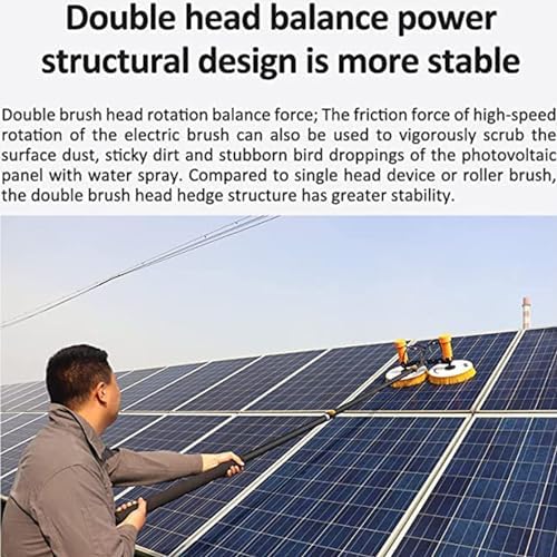 Solar Panel Cleaning Telescopic Rod - 3.5M/5.5M/7.5M Efficient Electric Brush with Double Discs, Automatic Water Sprayer & Special Roof Water Brush,5.5m
