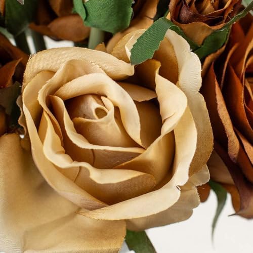 Factory Direct Craft Chocolate and Tan Artificial Silk Flower Nosegay Rose Bunch Bouquet - Faux Roses Stems for Floral Arrangement (12 Inches High)