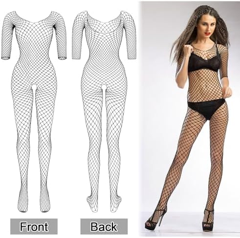 3 Packs Women Fishnet Bodysuits Mesh BodyStocking Fishnet Lingerie Long Sleeve Bodysuits One Piece Jumpsuit