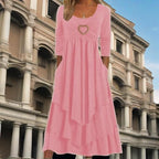 Zhyaj Winter Dresses for Women Wedding Guests Casual Cute Heart Long Sleeve Tiered Maxi Dress with Pockets Plus Size