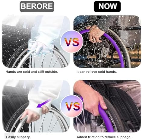 20/22/24Inch Wheelchair Push Rim Covers 1 Pair Silicone Wheelchair Hand Push Cover Non-Slip Hand Push Cover Improve Grip and Traction, Easy to Take of and Clean,Black,24in