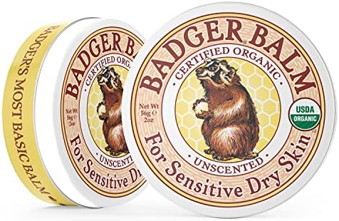 Badger Balm Unscented, 100% Organic Olive Oil & Beeswax, Fragrance Free Hand Cream, Long Lasting Sensitive Skin Moisturizer, 2 oz Tin