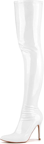 Women's Patent Leather PU Thigh High Boots Pointy Toe Side Zippe Fashion Comfy Sexy Stiletto High Heel Over The Knee Boots