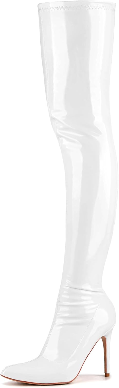 Women's Patent Leather PU Thigh High Boots Pointy Toe Side Zippe Fashion Comfy Sexy Stiletto High Heel Over The Knee Boots