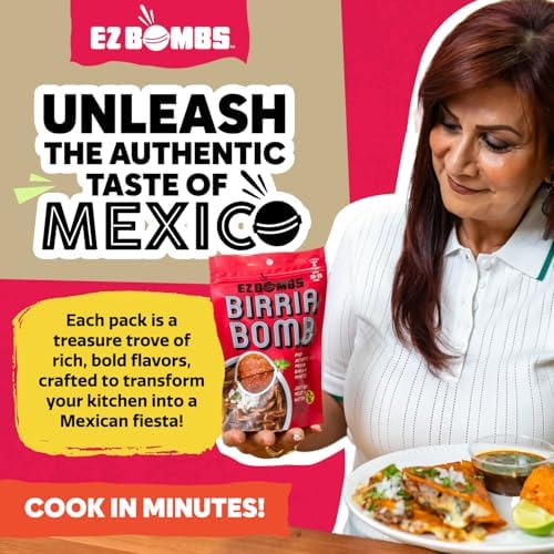 EZ Bombs Birria Bomb Seasoning, Pack of 2 – Authentic Mexican Spice Mix for Tacos, Burritos, Nachos, and Quesadillas – Made with Real Chiles, Herbs, and Spices for Quick and Flavorful Meals
