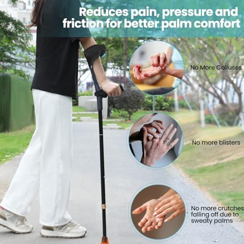 Forearm Crutches Pads(x4 Units), Elastic Crutches Padding for The Elbow, for Open Cuff Crutch, Shock Resistant Increases Walking Comfort Forearm Crutch Pads (Black Kit) Without Crutch