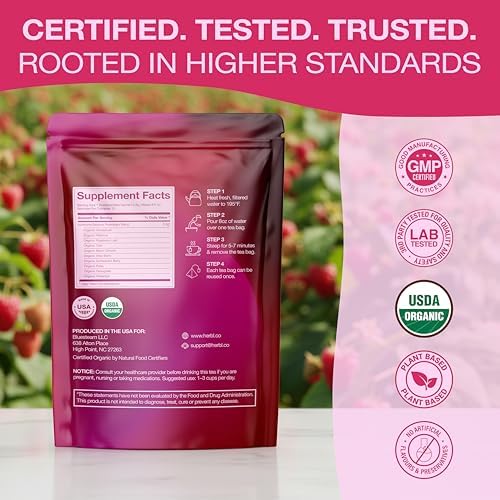 Organic Hormone Balance Tea for Women – Raspberry Leaf Tea with Fenugreek, Tulsi & Black Cohosh – Herbal Hormone Balance tea for PMS (Cramps, Mood, Bloating), Menstrual Cycle & Perimenopause Support