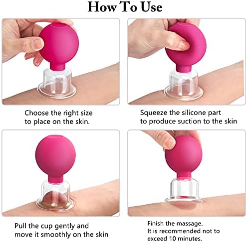 4 Size Facial Cupping Therapy Set Glass, Eye Face Vacuum Massage Anti Cellulite Cup - Silicone, for Beauty Body Cup Lymphatic Fascia Massager (Gift Box Packaging-red)