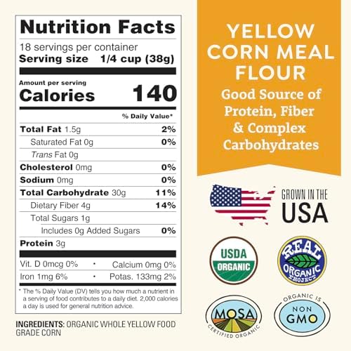Organic Yellow Cornmeal 1.5 lb Fine Grind - Non-GMO, Gluten-Free, Sugar-Free, Farmed From Regenerative Soil, Vegan, Grown In USA, For Baking Cornbread, Muffins, Pancakes, and More by Doudlah Farms
