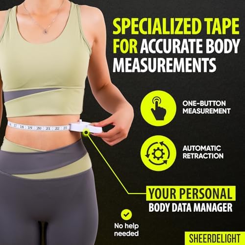 SheerDelight Body Measuring Tape, 2 Pack Retractable Measuring Tape for Body Measurements with Locking Mechanism and Push Button, Automatic Body Tape Measure for Fitness & Tailoring - White