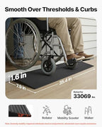 VEVOR 1.6" Rise Cuttable Threshold Ramp for Doorways, 35.4" Wide Natural Rubber Wheelchair Ramp, Non-Slip Solid Rubber Ramp with Double-Sided Tape for Doorways,Driveways,Bathroom,Smooth Tile