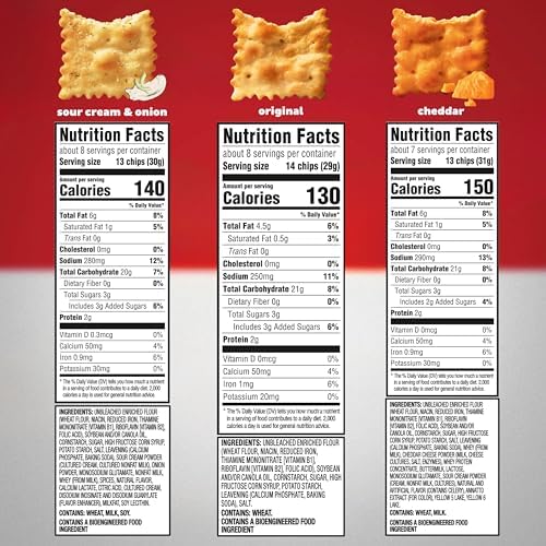 RITZ Toasted Chips Variety Pack, Cheddar, Sour Cream and Onion, and Original Crackers, Party Snacks, Bulk Snacks, 4 Bags