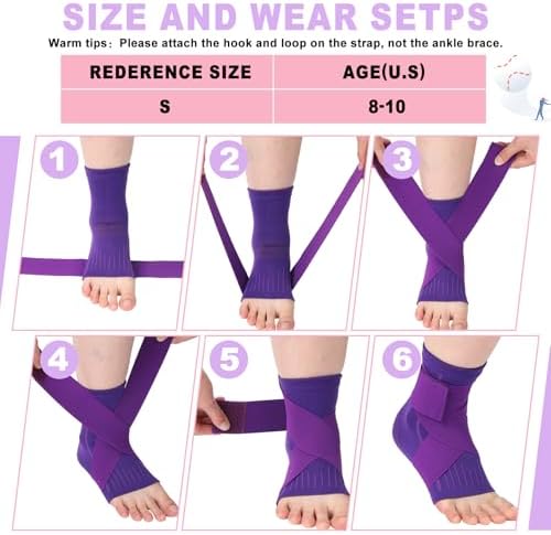 Tarpop 1 Pair Ankle Brace for Kids Compression Ankle Sleeves Adjustable Foot Support Brace Elastic Guard for Children Boys Girls Sports Running Jogging Dance Fitness Gymnastics(Dark Purple,Small)