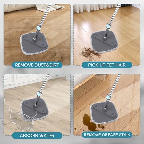Square Microfiber Mop Pads Compatible with True & Tidy True Spin Mop - Mop Replacement Pads for Square Spin Mop and Bucket - Washable Pads fit for All 9 Inch Square Spin Mop (6 Pack)