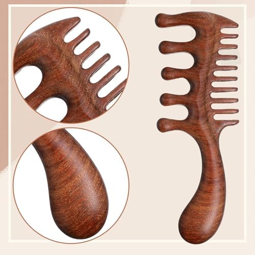 Sibba Dual Wooden Wide Tooth Comb, Natural Sandalwood Double-Head Scalp Massage Comb, Hair Growth Combs Scalp Massager for Hair Care Relaxation