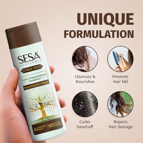 SESA Ayurvedic Strong Roots Hair Shampoo And Conditioner 200Ml Strengthening Roots Nourishes Scalp Paraben & Sulphate Free For Men & Women, 6.76 oz