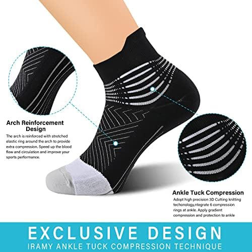 IRAMY Compression Ankle Support Socks Women - Coolmax Wicking, Cushioned Athletic, Plantar Fasciitis Relief 2/3/6 Pairs