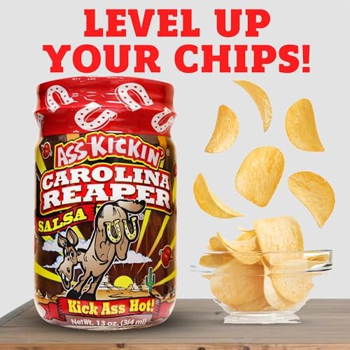KICKIN' Carolina Reaper Hot Spicy Salsa - 13 oz. - Premium Gourmet Spicy Hot Carolina Reaper Salsa for Tortilla Chips, Veggies, and Breakfast Burritos – Warning - Try if you Dare!