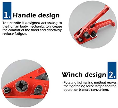 MYFAMIREA Heavy Duty Poly Strapping Tensioner and Cutter Manual Banding Tools Windlass for 1/2" -3/4" Width Polyester Polyproplyn Strap - Passion Red