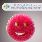 Scrub Daddy Scrub Mommy Dish Wand, Refill Heads, Sponge & Connector Head, Soap Dispensing Dish Brush, Texture Changing Washing Up Sponge, Dual Sided Non Scratch Scourers with Liquid Handle - Pink