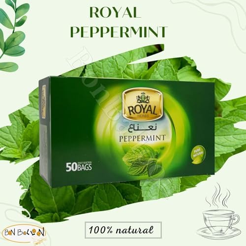 Royal Peppermint Tea Bag Natural Drink Mint Herbal Herb Chai Herbals Herbs Non Gmo No Additives No Artificial Coloring Kosher Halal (50 Bags) رويال نعناع