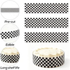 3pcs Edible Cake Borders, 28x6.2cm/11x2.44 Inch Black and White Checkered Birthday Cake Wrap Border Strips Pre-Cut Rice Image Paper Cakes Toppers Decorations for Racing Car Theme Birthday Party
