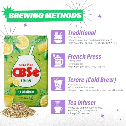 CBSé Yerba Mate Limón – Lemon Flavored Loose Leaf Yerba Mate Tea – Naturally Caffeinated, Gluten-Free 1.1 Lbs -2 Packs