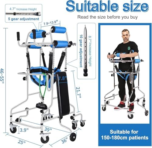 Adult Standing Walker for Seniors, Hemiplegia hemi Walker Lower Limb Training, Upgraded Double Pads, 8 Wheels Anti-tilt, Suitable for People 58-71 in, withstands 220 lbs
