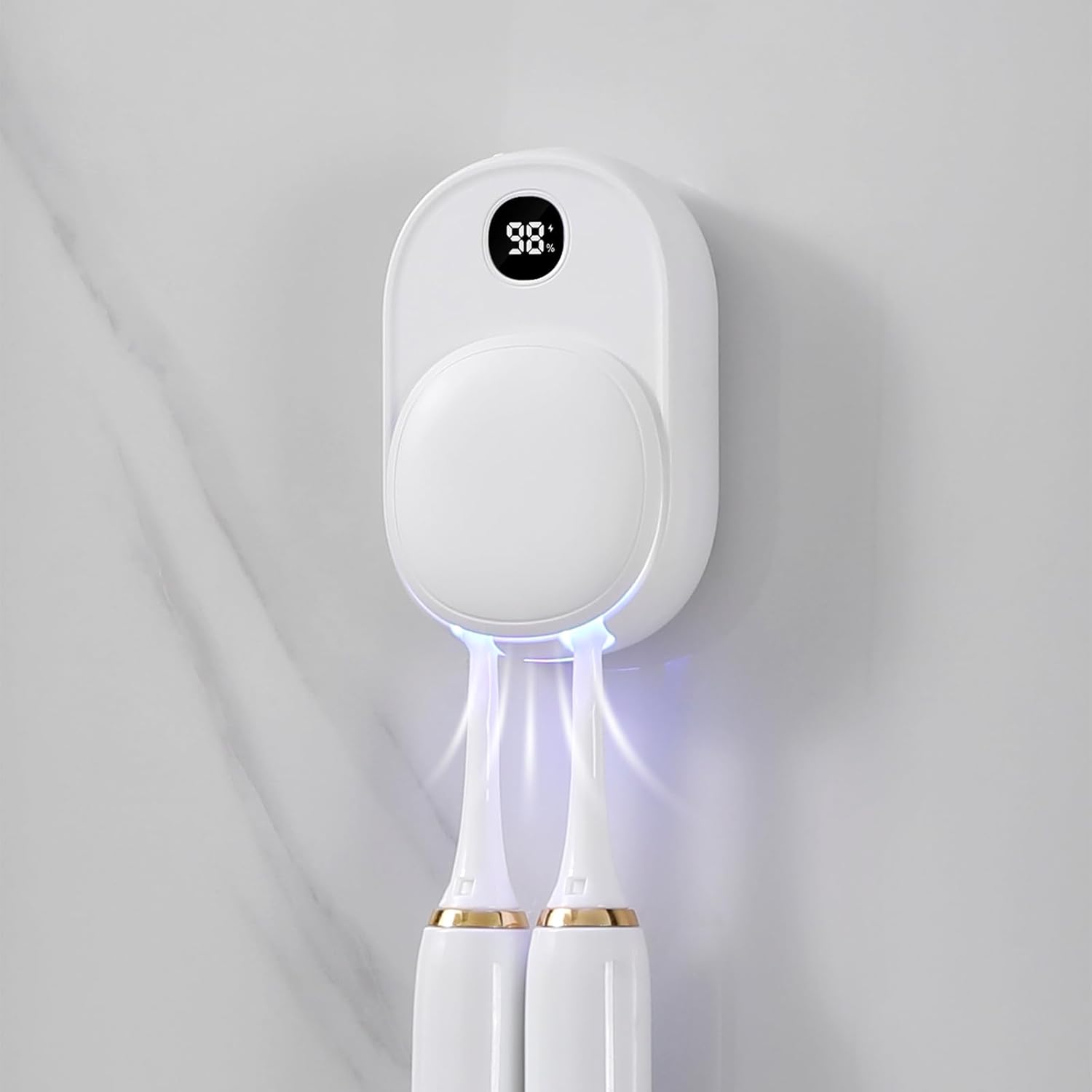 UV Toothbrush Sanitizer Holder Wall Mounted for Bathroom, Travel Toothbrush Case Design, Electric Toothbrush Holder with UVA+UVC Light & Fan Drying, USB Rechargeable Toothbrush Cleaner
